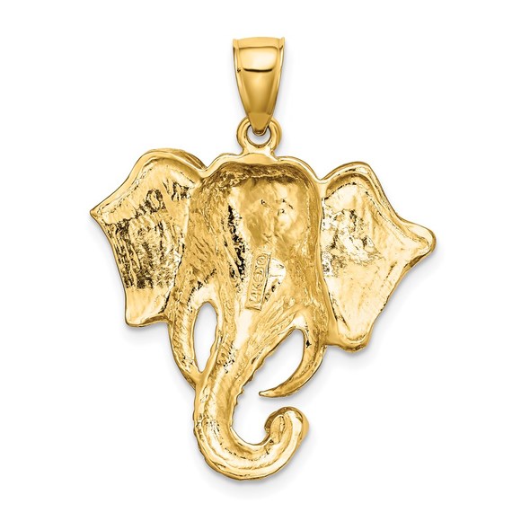 14k Yellow Gold 2-D Elephant Head w/ Twisted Trunk Necklace Charm Pendant - Picture 4 of 4